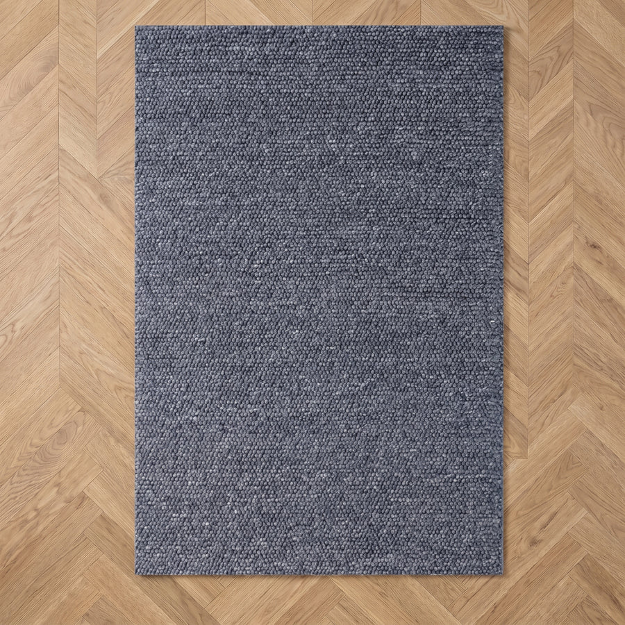 Cinereal Aurelia 80% Wool handloom-woven rug from India in a styled Australian home