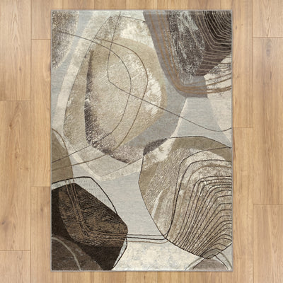 Obscure Breezy light grey contemporary abstract rug, machine-made in Belgium from 11 mm heatset polypropylene